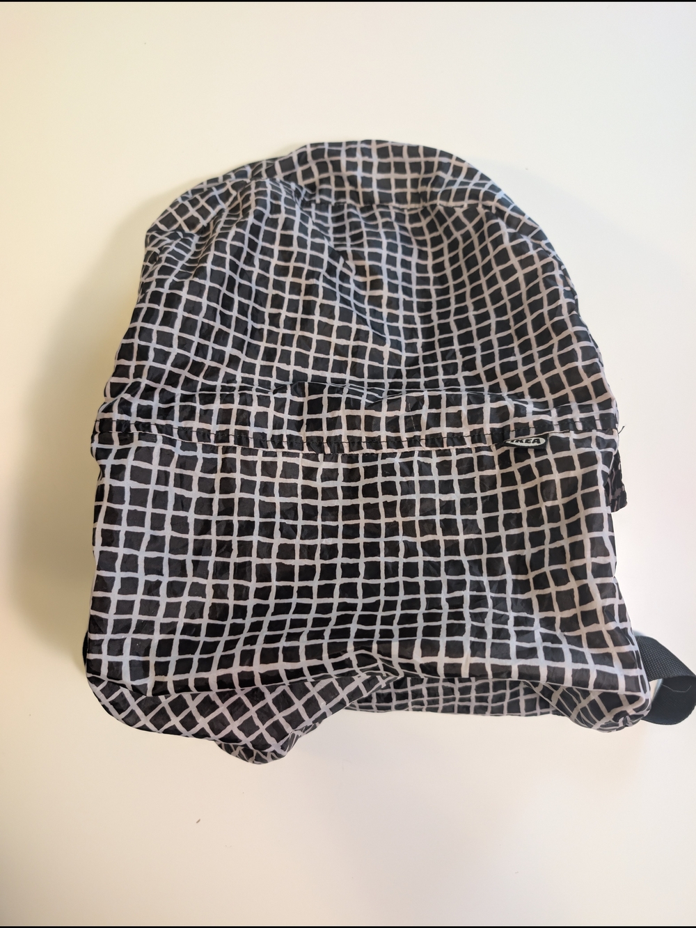 IKEA Knalla Backpack Foldable Lightweight Black Grid Check Travel Bag Daypack